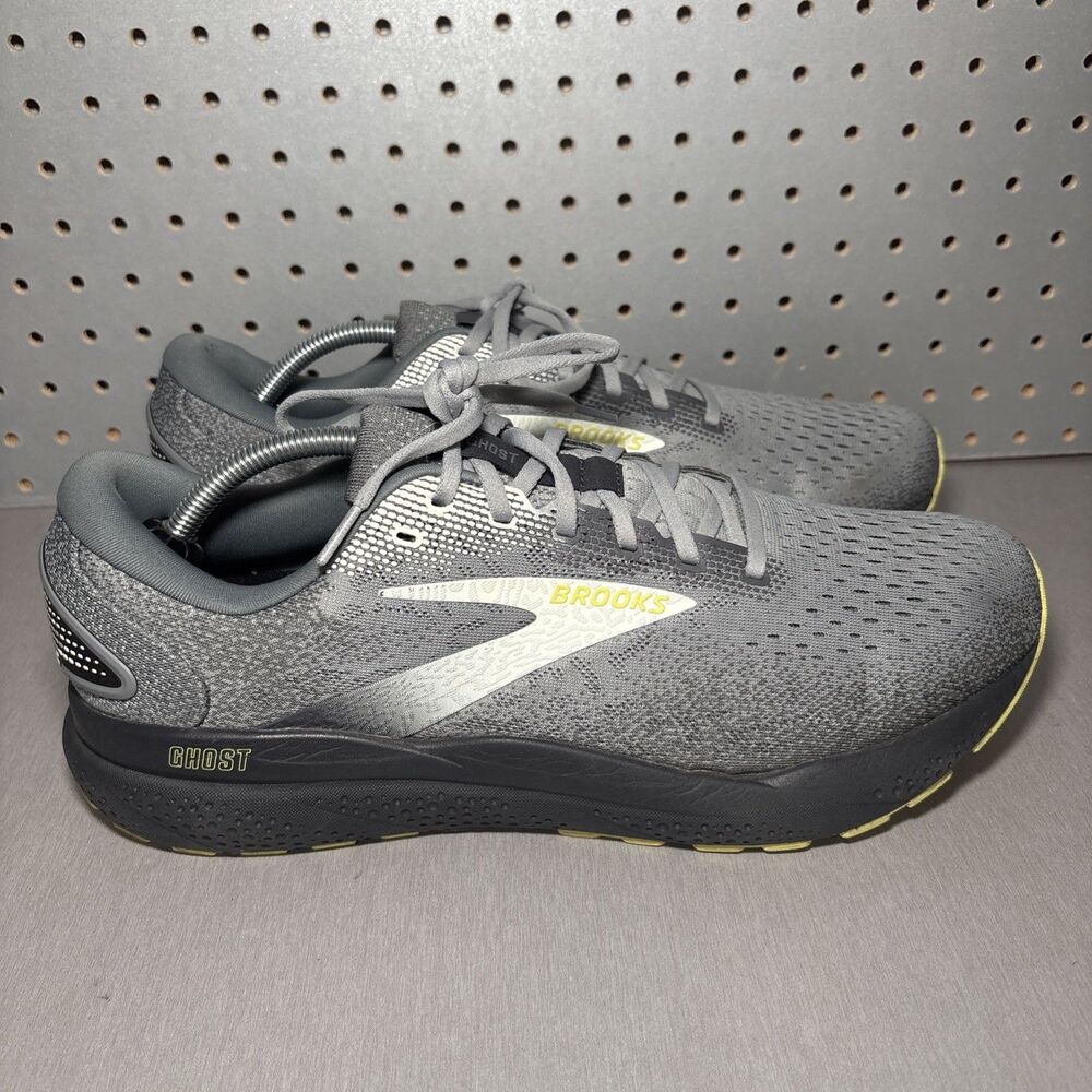 Brooks Ghost 16 Shoes Men Sz 13 Gray Grey Yellow Running Athletic Sneakers